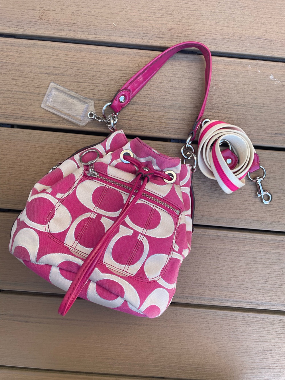 Coach Pink Cream Silver Signature Drawstring bucket bag - vintage Y2K